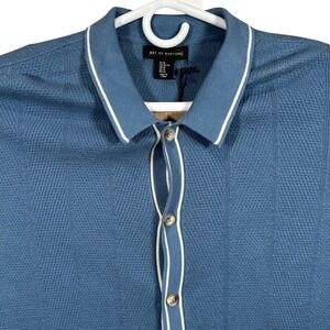 Art of Rhetoric Mens XL Blue Knit Button Up Polo Shirt Short Sleeve Rayon New